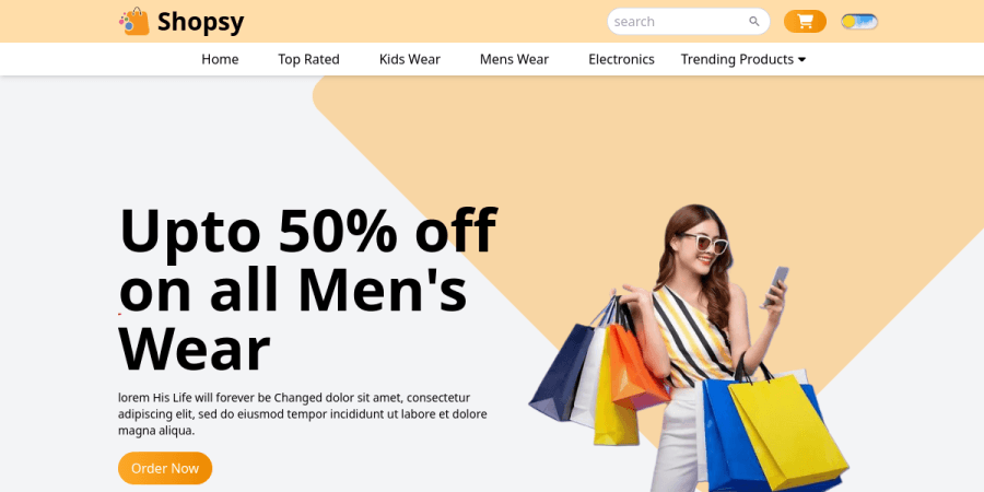 Shopsy Fashion Ecommerce homepage